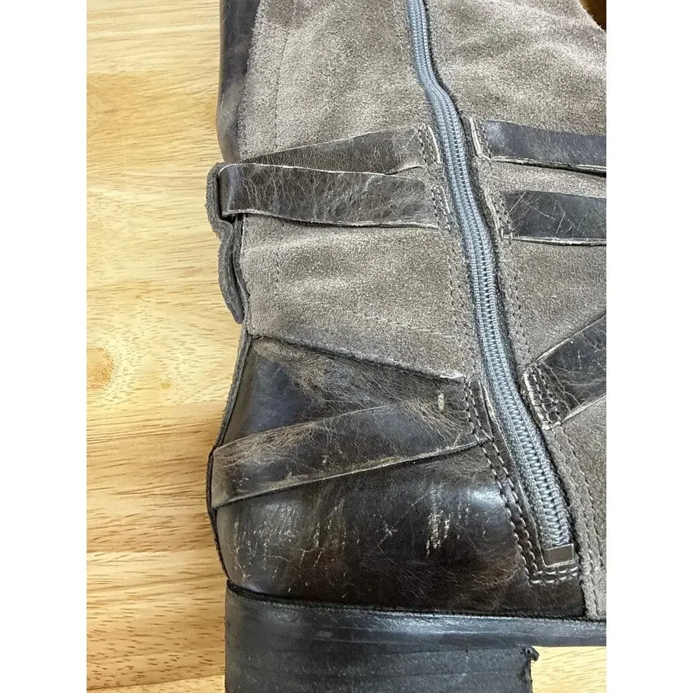 UGG Boots Womens Size 9 Grey & Black Deanna Burnished Suede Leather Riding Moto